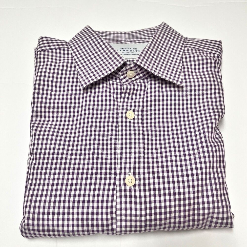 Charles Tyrwhitt Purple Gingham Check Dress Shirt Size 17-35